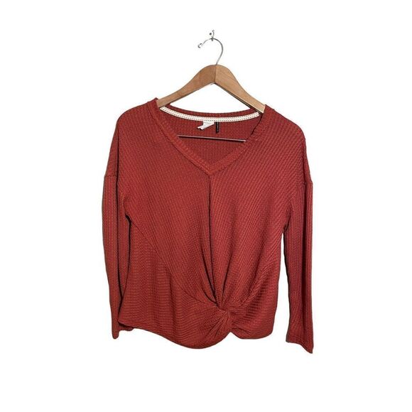 Anthropologie Akemi + Kin Waffle Weave Twist Front Burnt Orange Size Small - Picture 2 of 5